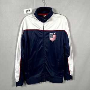 Rhinox Track Jacket Mens Medium Navy Blue Full Zip USA Flag Patriotic Warm Up